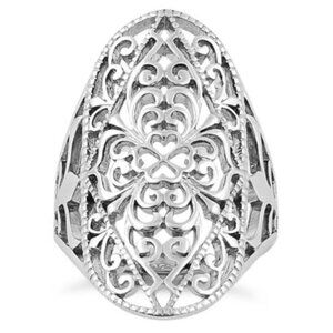 Sterling Silver .925 Intricate Hearts & Vines Ring